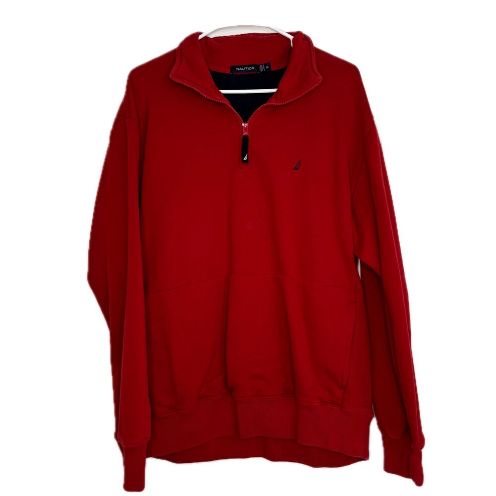 Nautica Men's XL Red Long Sleeve 1/4 Quarter Zip Mock Neck Sweater Pullover